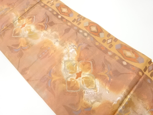 JAPANESE KIMONO / VINTAGE FUKURO OBI / WOVEN STRIPE & FLOWER